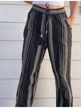 Anthropologie Black and White Patterned Drawstring Pants